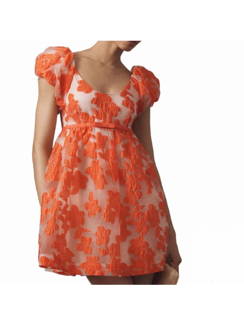 Anthropologie NWOT Orange Floral Puff-Sleeve Mini Dress SO FUN & FLIRTY!!😍